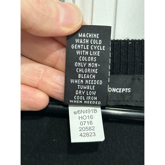 INC International Concepts Black Sweatshirt White Lace Floral Shoulder Size L - Picture 7 of 8